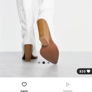 ASOS DESIGN Catapult heeled western knee boots in white croc